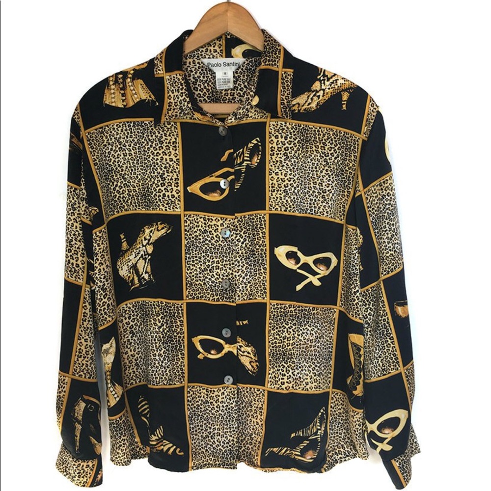 Authentic Vintage 90's Cheetah Print Silky Blouse - Picture 2 of 4